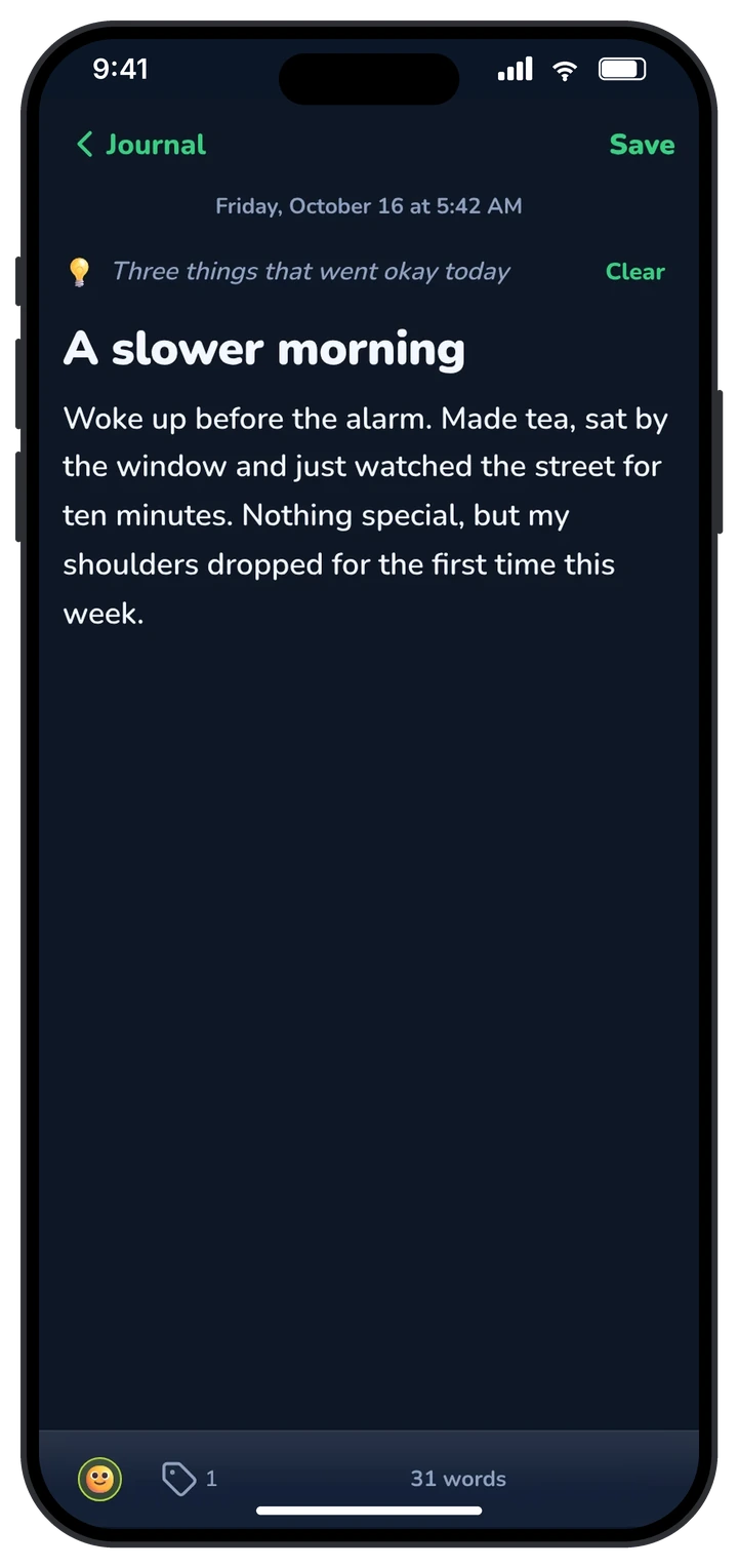 Wobbi journal with a small-wins entry